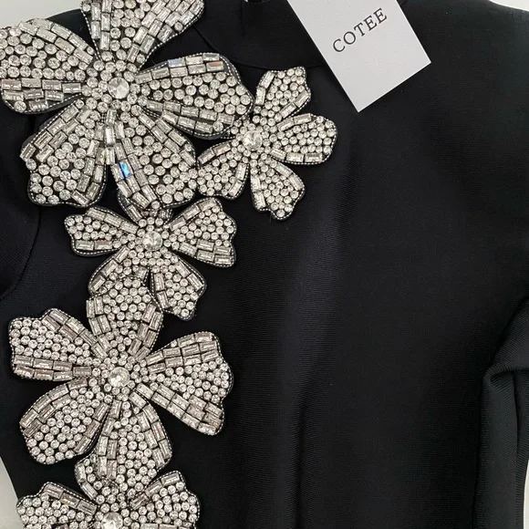 Elegant Black Dress Silver Embellishments luxury outfit set Bronx banco Hindu - Picture 4 of 5